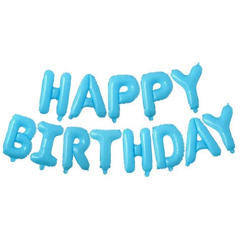 Happy Birthday Foil Balloon Banner Kit | Pack of 13 Letter, Blue Pastel