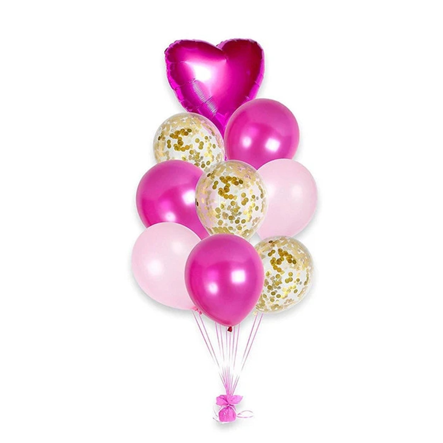 9pcs/set Heart Foil Confetti Latex Balloons Pack - Pink