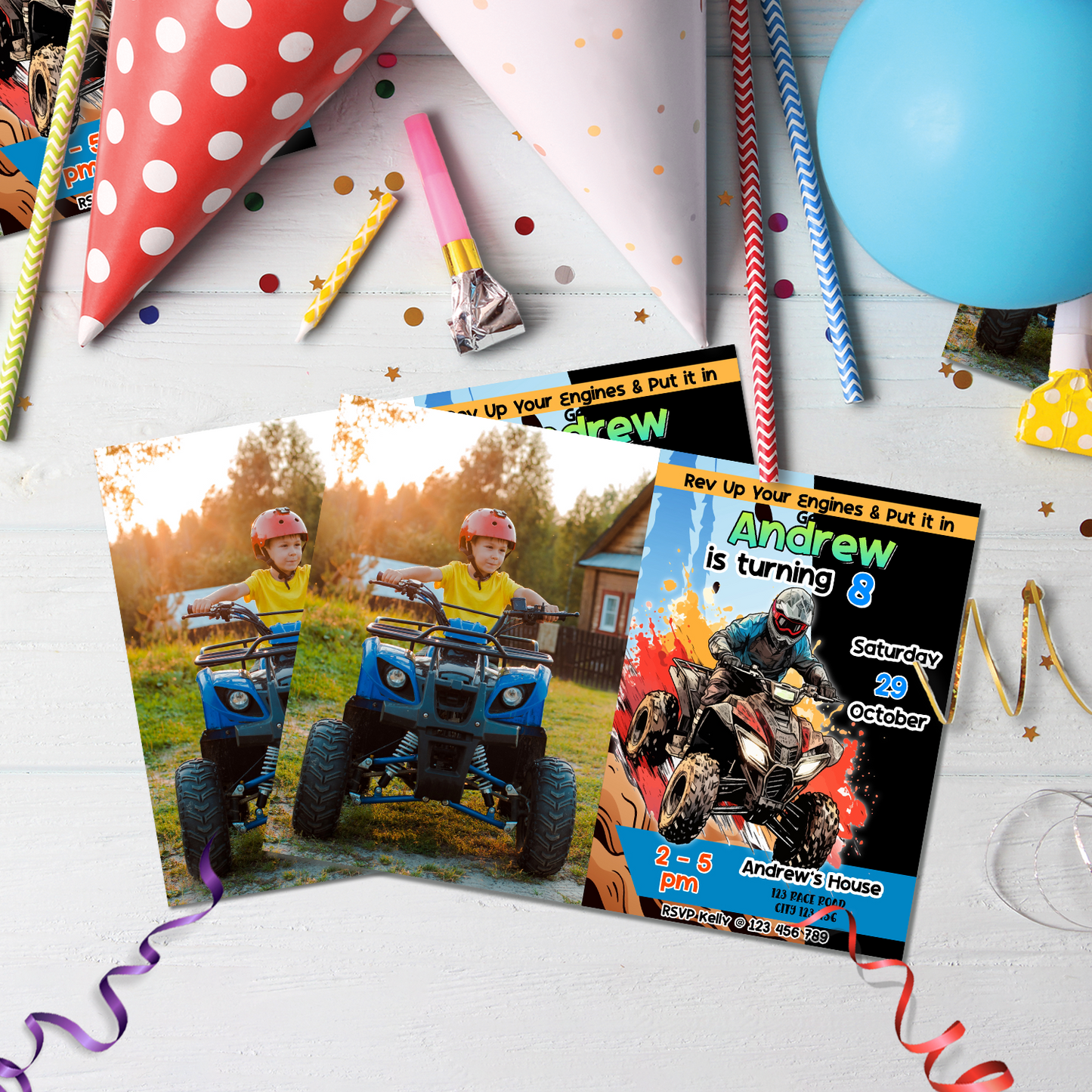 Quad Bike Birthday Decorations, Dirt Bike Party Supplies, Motocross Themed, ATV Digital Template, Editable ATV - Dirt Bike Image SVG PNG