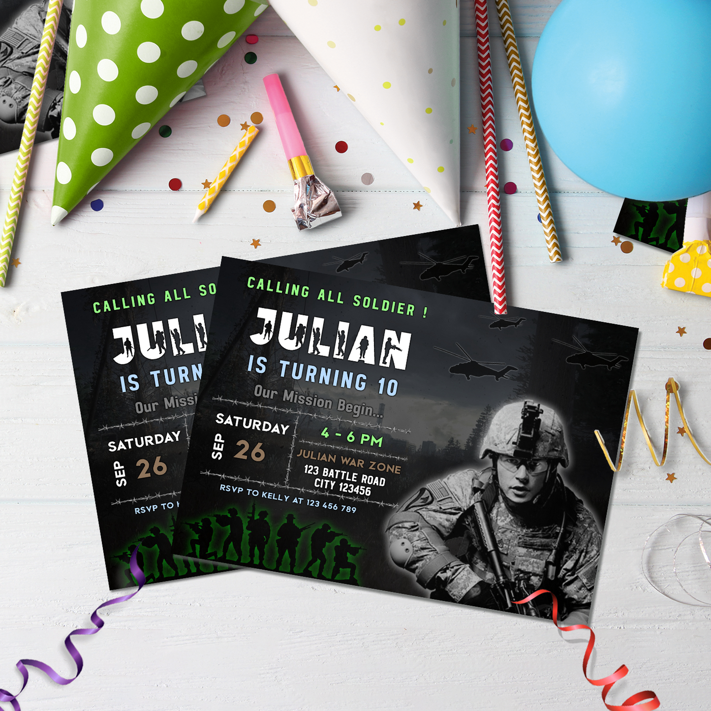 Call of Duty Birthday Decorations, AirSoft Gun Party Supplies, Camo Themed, Paintball Digital Template, Editable Army Image SVG PNG