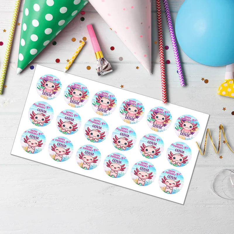 Axolotl Cupcake Toppers Personalized Birthday Party Set