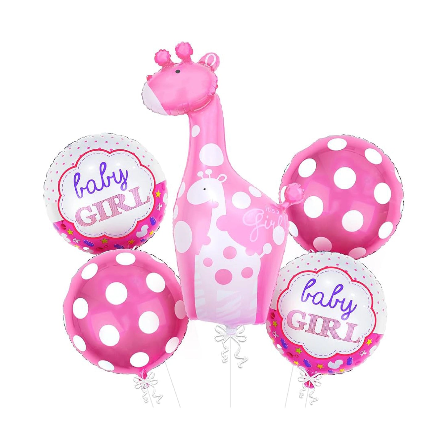 Giraffe Baby Shower Decorations - Pack of 5 | Pink Giraffe Balloon, Baby Girl Balloons for Giraffe Decor | Its A Girl Balloons, Giraffe Party Decorations | Pink Baby Shower Balloons for Girl
