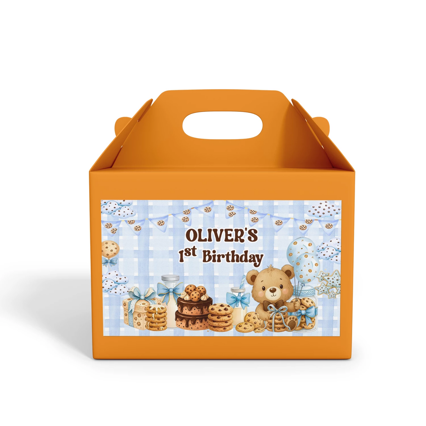 Beer adult birthday treat box label with beer mug graphics and party design, printable label displayed on white background