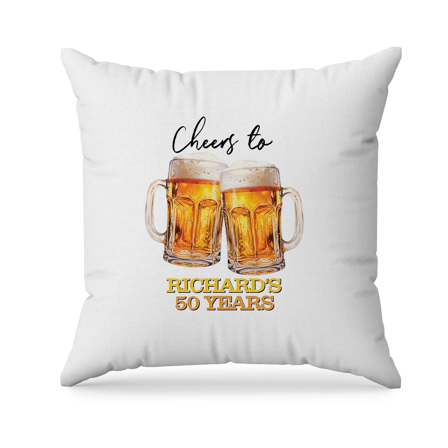 Beer adult birthday sublimation pillowcase with beer mug pattern and party theme colors, fabric pillowcase on white background