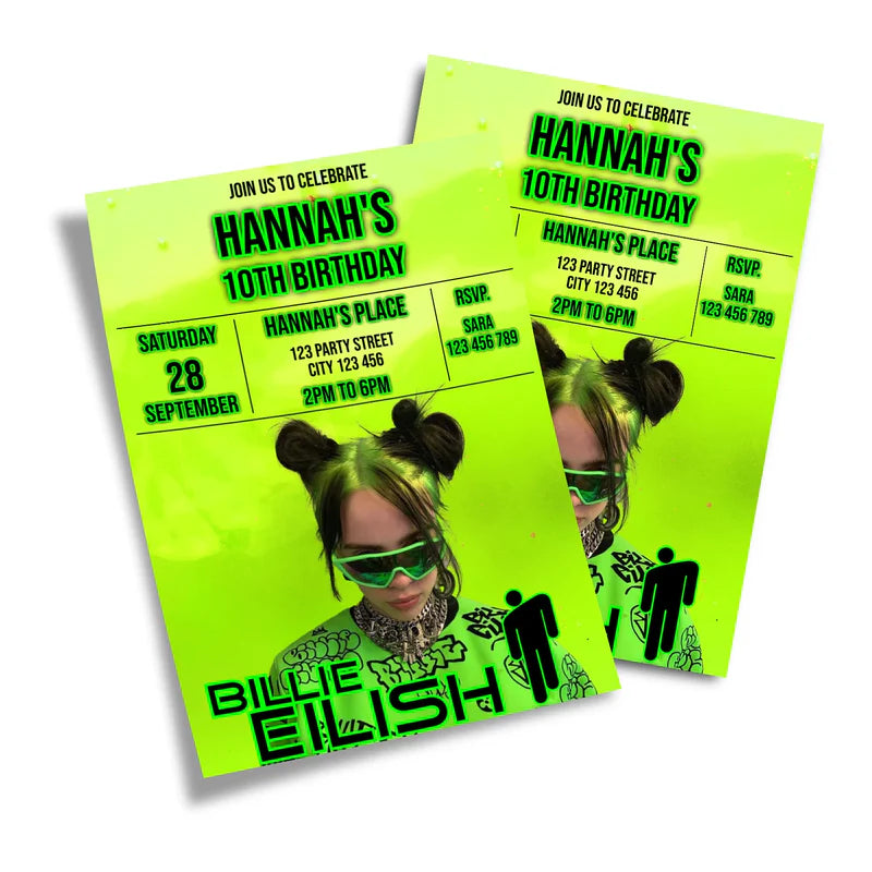 Billie Eilish Personalized Birthday Card Invitations