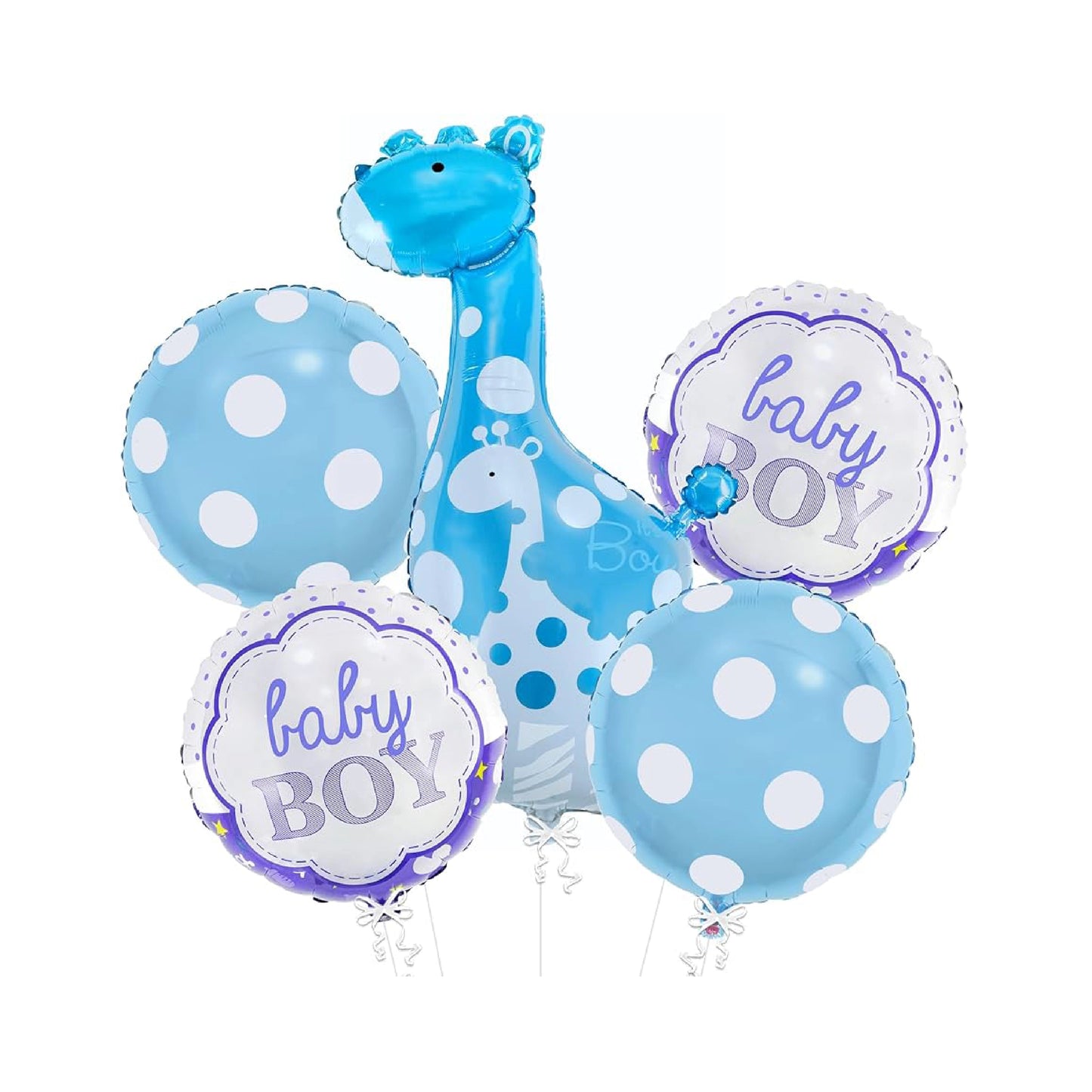 Blue Giraffe Baby Shower Decorations - Pack of 5 | Giraffe Balloons for Baby Shower for Boy | Its a Boy Balloon, Giraffe Balloon Boy Blue White Decor | Baby Boy Balloons, Gender Reveal Decor