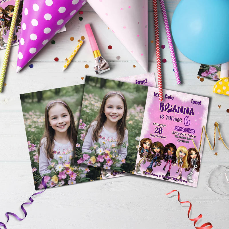 Bratz Birthday Decorations, Fashion Doll Party Supplies, Bratz Cloe Themed, Yasmin, Jade, Sasha Digital Template, Editable Bratz Image SVG PNG