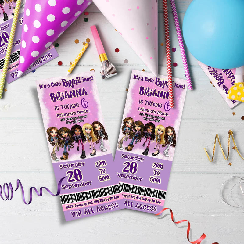 Bratz Birthday Decorations, Fashion Doll Party Supplies, Bratz Cloe Themed, Yasmin, Jade, Sasha Digital Template, Editable Bratz Image SVG PNG
