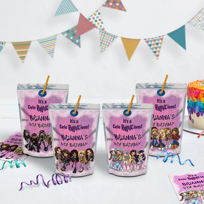 Bratz Birthday Decorations, Fashion Doll Party Supplies, Bratz Cloe Themed, Yasmin, Jade, Sasha Digital Template, Editable Bratz Image SVG PNG