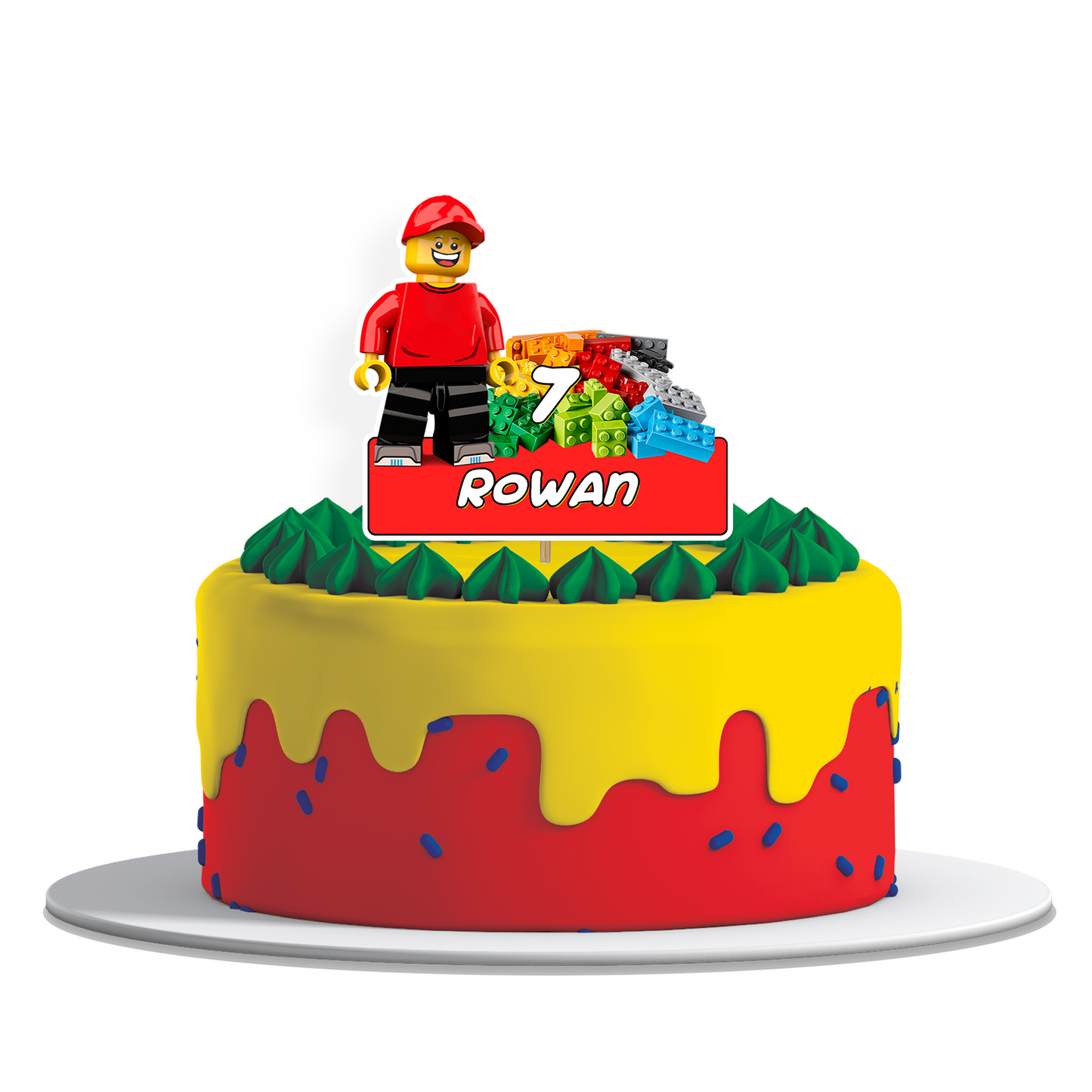 Personalized cake toppers with a Lego theme