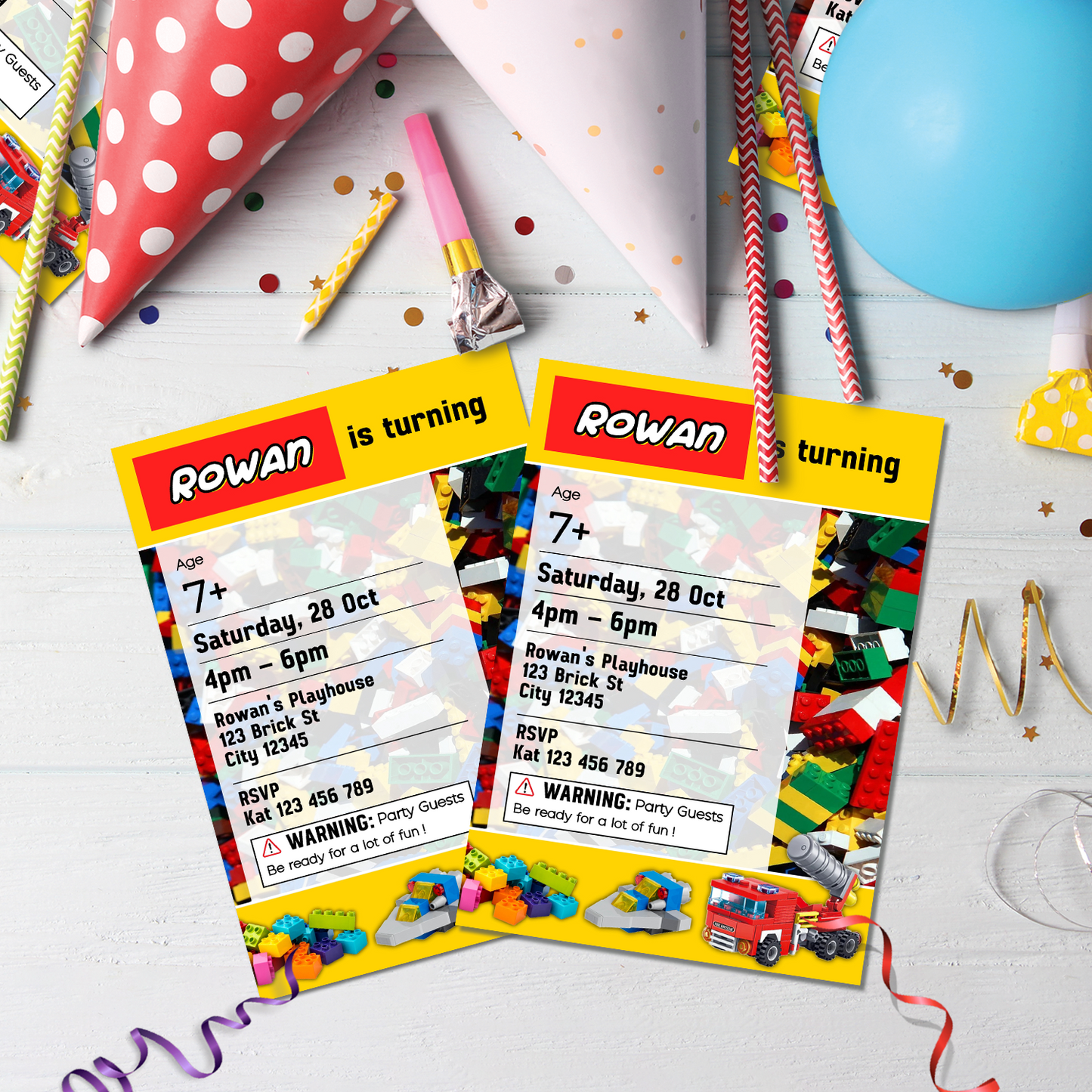 Lego Birthday Decorations, Building Blocks Party Supplies, Bricks Themed, Lego Digital Template, Editable Brick Image SVG PNG