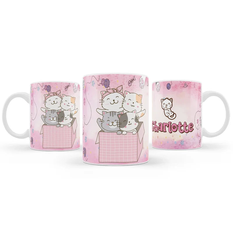 Cats & Kittens sublimation mug design featuring a vibrant graphic layout wrapped around a white ceramic mug