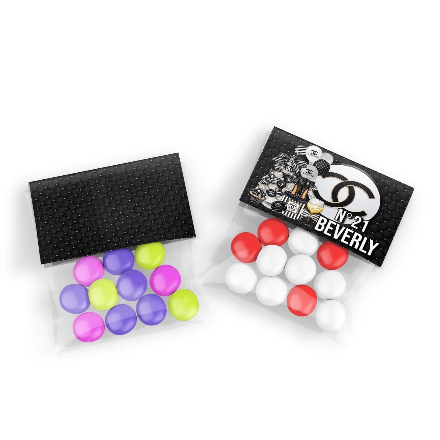 Chanel inspired treat bag topper label with sleek black and white luxury style