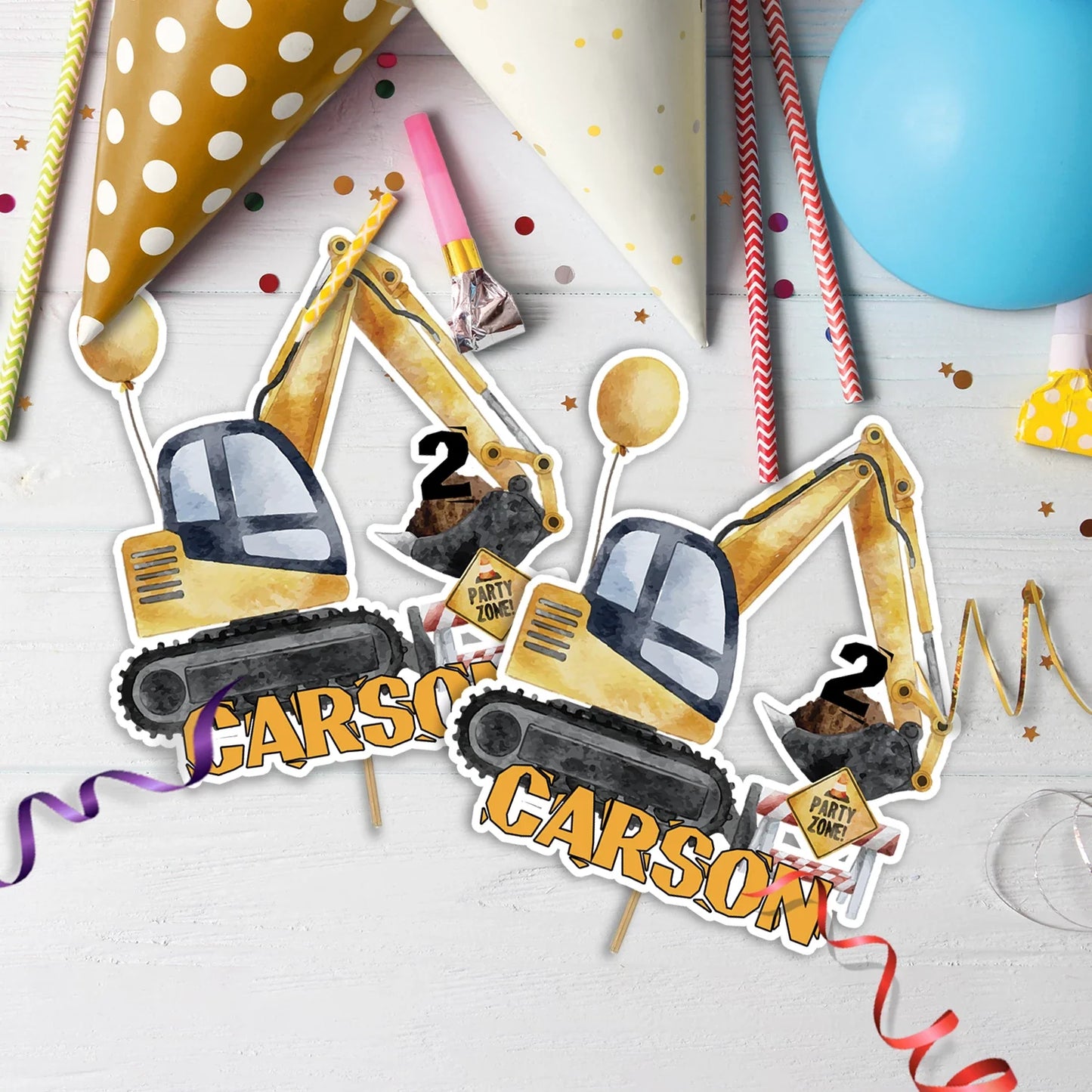 Construction Birthday Decorations, Engineer Birthday Party Supplies, Excavator Themed, Digger Digital Template, Editable Construction Image SVG PNG