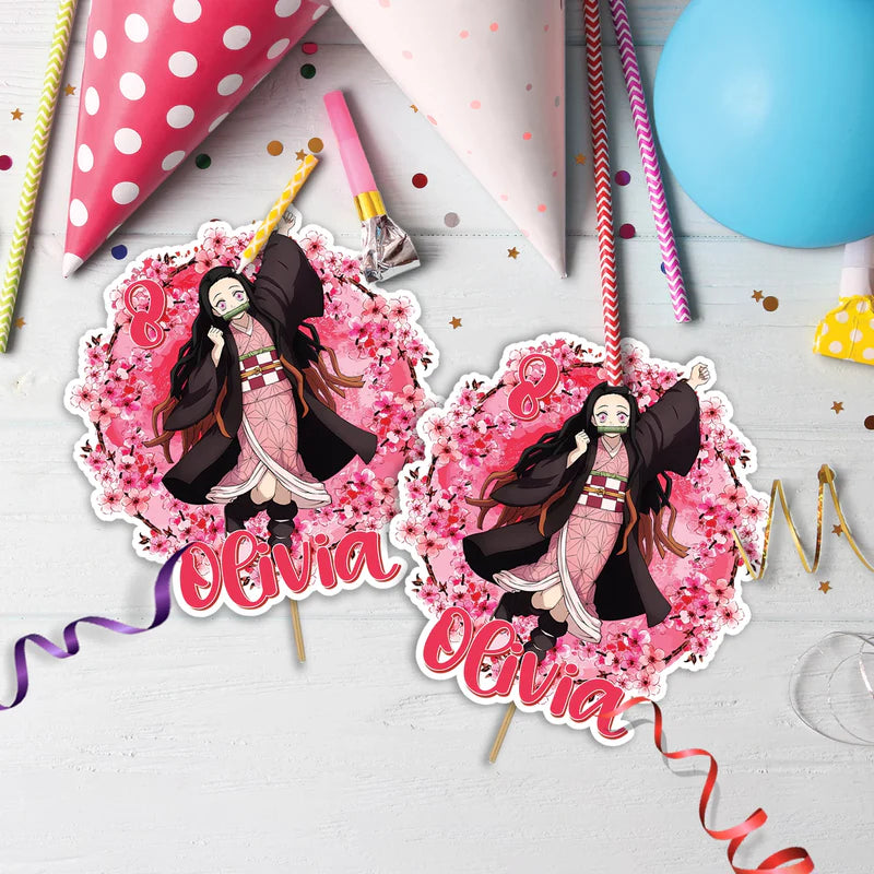 Demon Slayer Birthday Decorations, Nezuko Party Supplies, Anime Themed, Demon Slayer Girl Digital Template, Editable Demon Slayer Nezuko Kamado Image SVG PNG