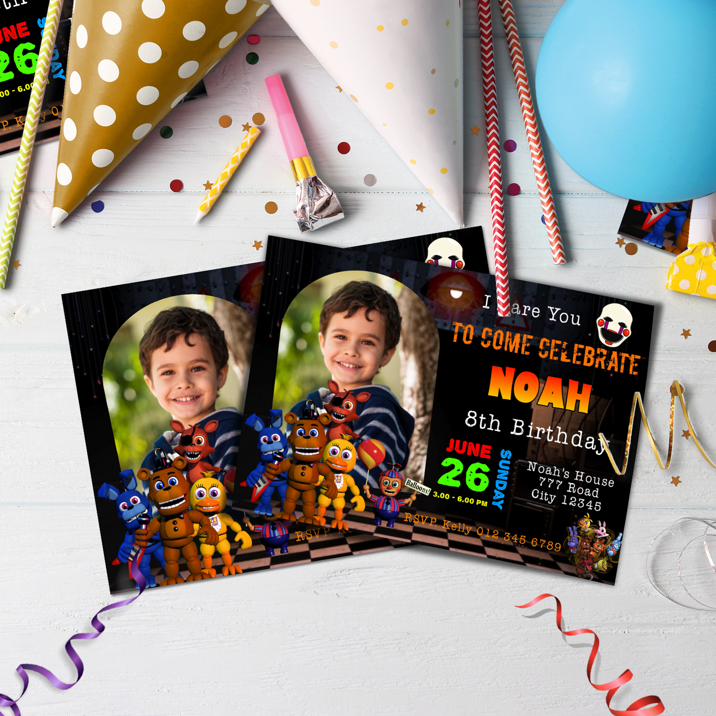 FNAF Birthday Decorations, FNAF Game Party Supplies, FNF vs FNAF Themed, FNAF Video Game Digital Template, Editable FNAF - Five Nights At Freddy's Image SVG PNG