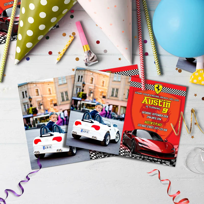 Ferrari Birthday Decorations, Red Ferrari Party Supplies, Sport Car Themed, Ferrari F1 Digital Template, Editable Ferrari Image SVG PNG