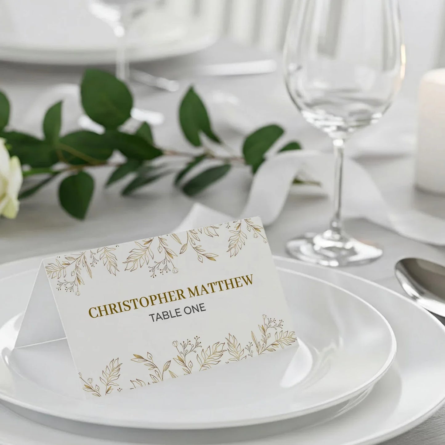 Gold Wild Flower Wedding Place Card Personalized Guest Seating Name Card for Wedding Receptions