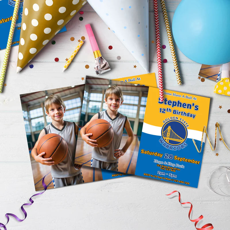 Golden State Warriors Birthday Decorations, NBA Team Party Supplies, Basketball Themed, GSW Stephen Curry Digital Template, Editable Golden State Warriors Image SVG PNG