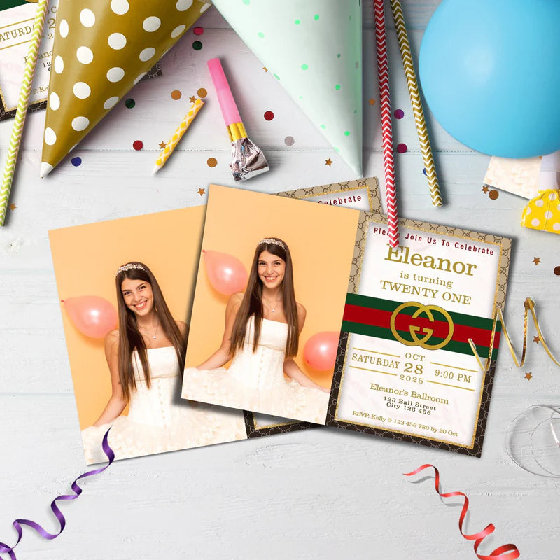 Gucci Inspired Birthday Decorations, Gucci Inspired Party Supplies, Gucci Inspired Themed, Gucci Style Inspired Digital Template, Editable Gucci Inspired Image SVG PNG