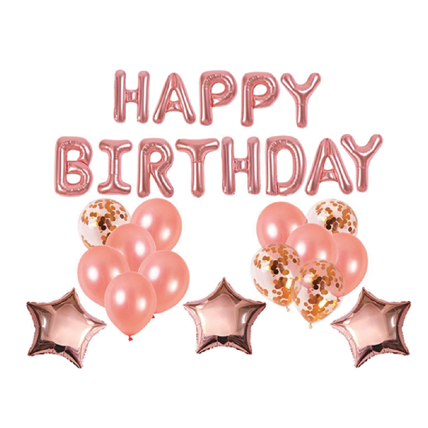 Happy Birthday Foil Balloon Banner Kit Confetti set | Pack of 28pcs, Rose Gold