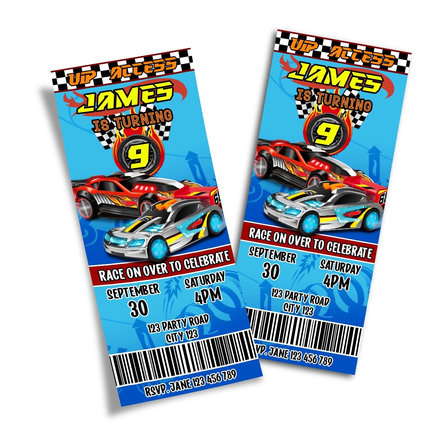 Create Excitement with Our Hot Wheels Personalized Birthday Ticket Invitations