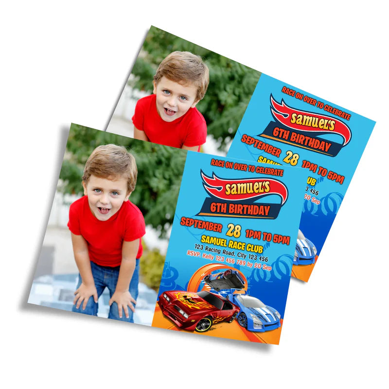 Hot Wheels Cars Personalized Photo Card Invitations