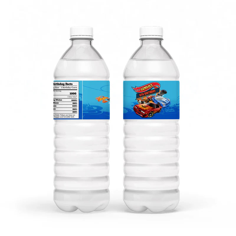 Hot Wheels Cars Water Bottle Label
