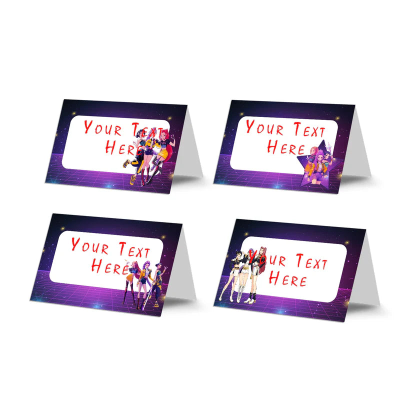 Huntrix Kpop Demon Hunters food cards with themed border design and center for labeling dishes