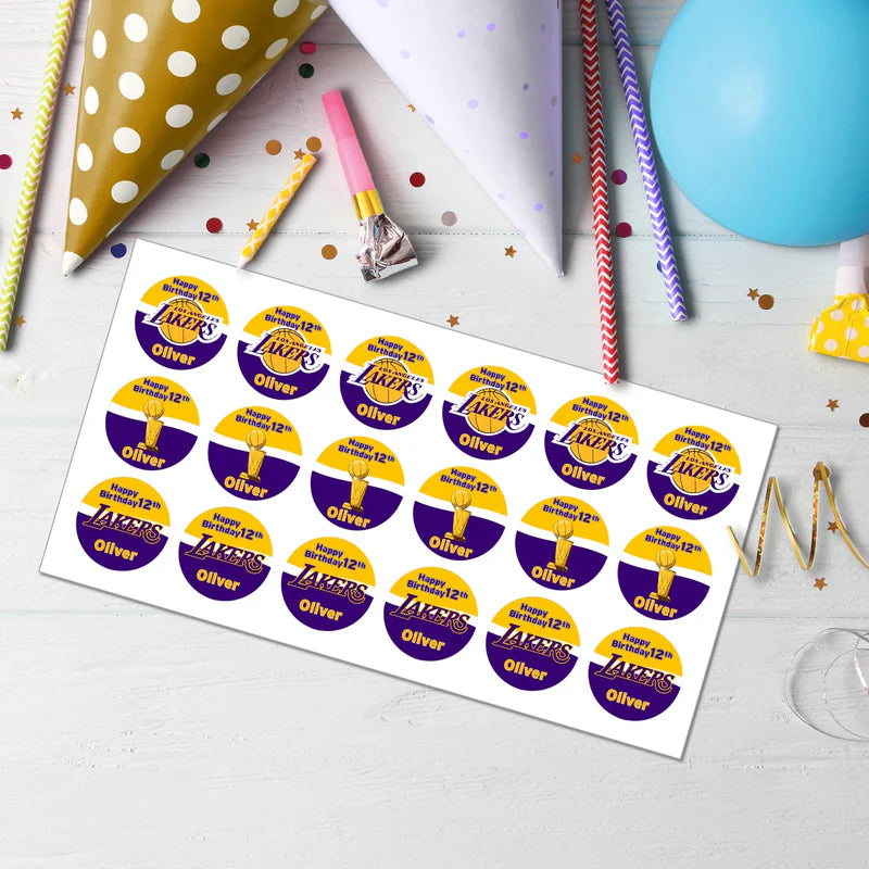LA Lakers Cupcakes Toppers Printable Round Party Decorations
