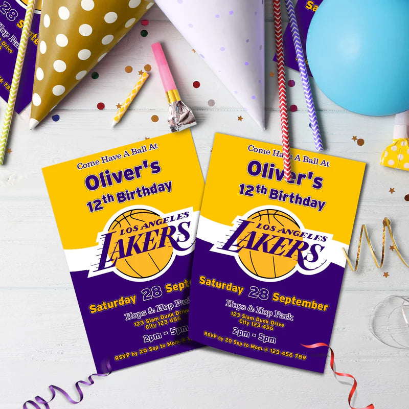 LA Lakers Birthday Decorations, NBA Team Party Supplies, Basketball Themed, Los Angeles Lakers Digital Template, Editable LA Lakers Image SVG PNG