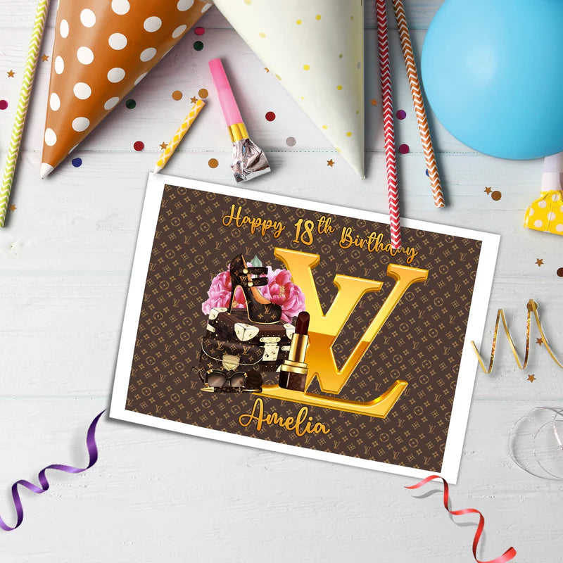 Louis Vuitton Inspired Edible Sheet Cake Topper Custom Birthday Design