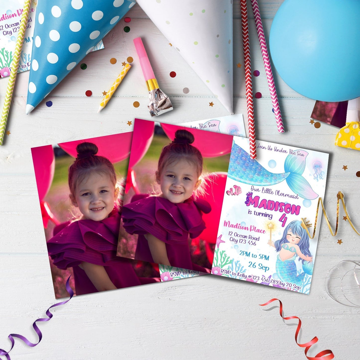 Mermaid Birthday Decorations, Mermaid Pastel Party Supplies, Mermaid Pink Themed, Ariel the Mermaid Digital Template, Editable Mermaid Image SVG PNG