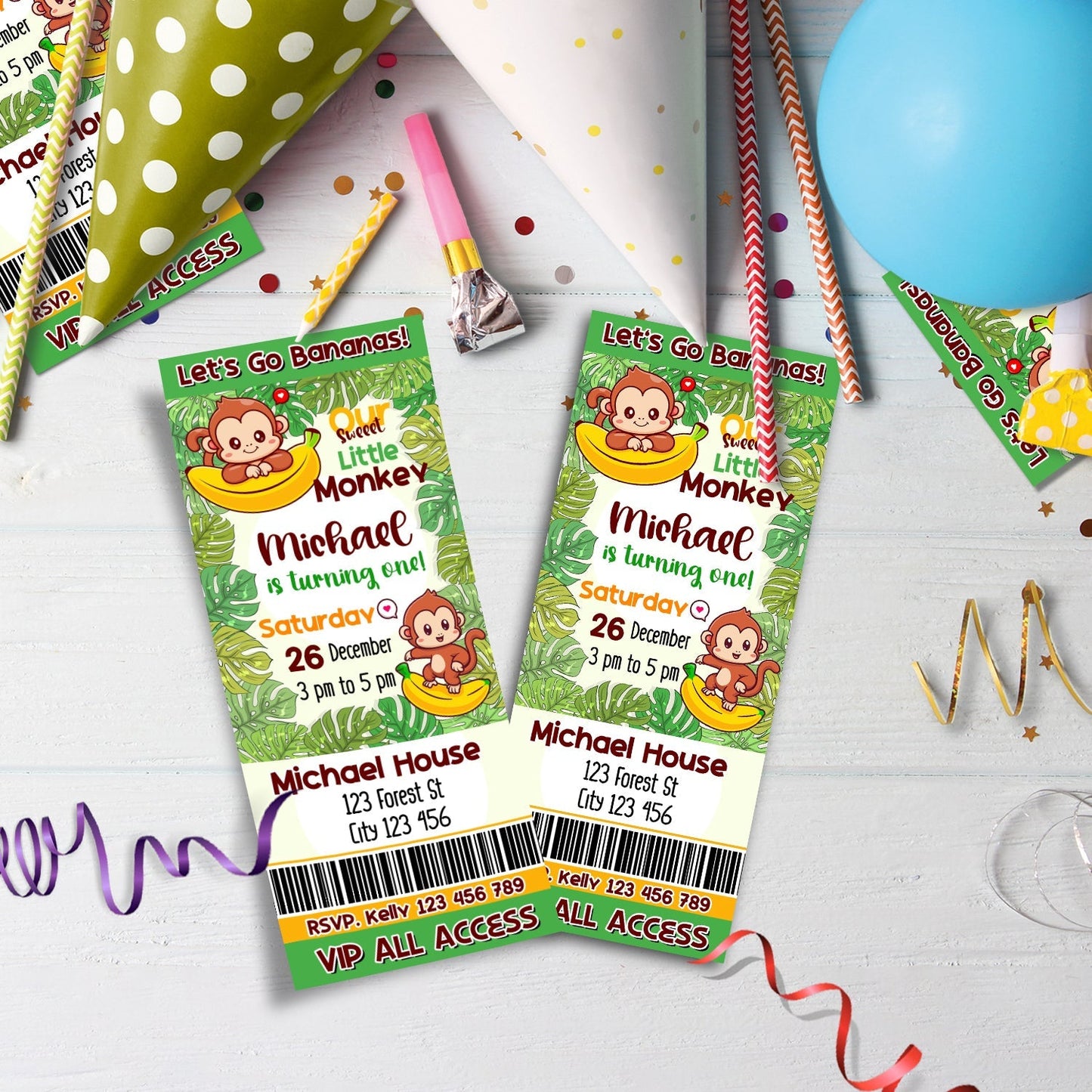 Monkey Birthday Decorations, 1st Birthday Party Supplies, Cute Monkey Themed, Monkey Party Digital Template, Little Monkey SVG, PNG