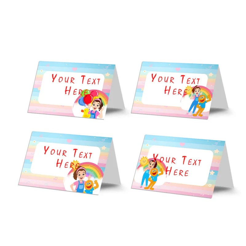 Ms Rachel toddler learning food cards with colorful custom labels flat lay on white background