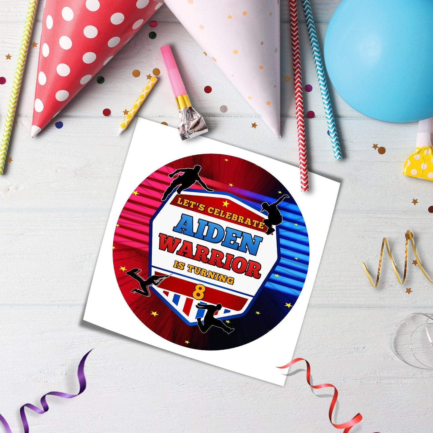 Ninja Warrior - Ideal for Themed Birthday Celebrations, Make Your Cake Stand Out with Our Round Personalized Cake Images