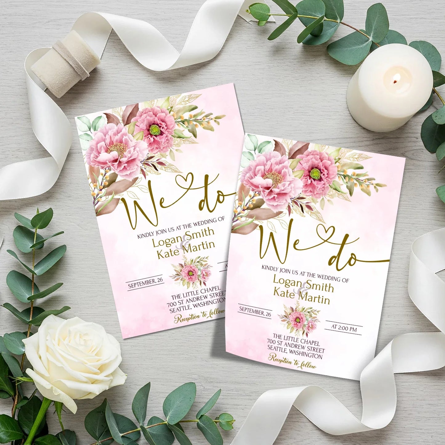 Peony DIY Wedding, Floral Wedding Party Supplies, Pink Peony Themed, Floral Digital Template, Editable Pink Peony Image SVG PNG