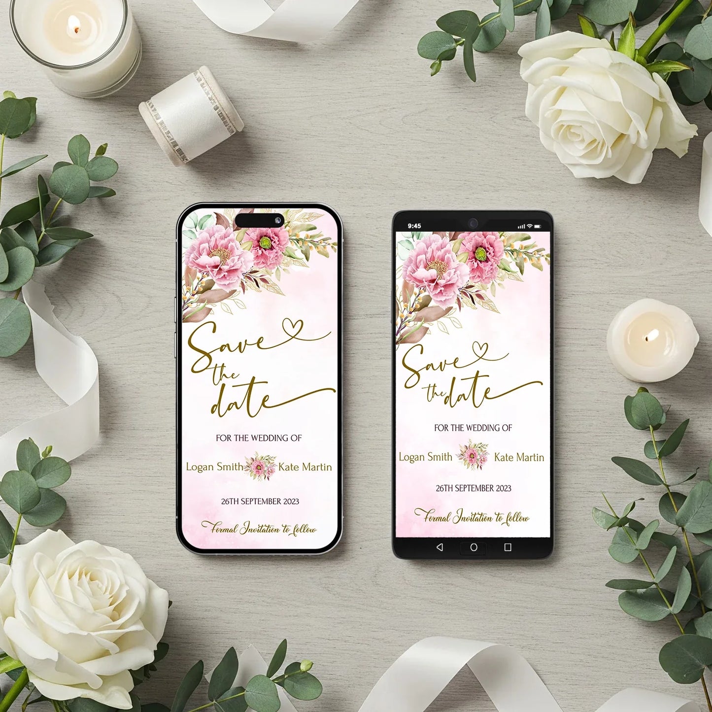 Peony DIY Wedding, Floral Wedding Party Supplies, Pink Peony Themed, Floral Digital Template, Editable Pink Peony Image SVG PNG