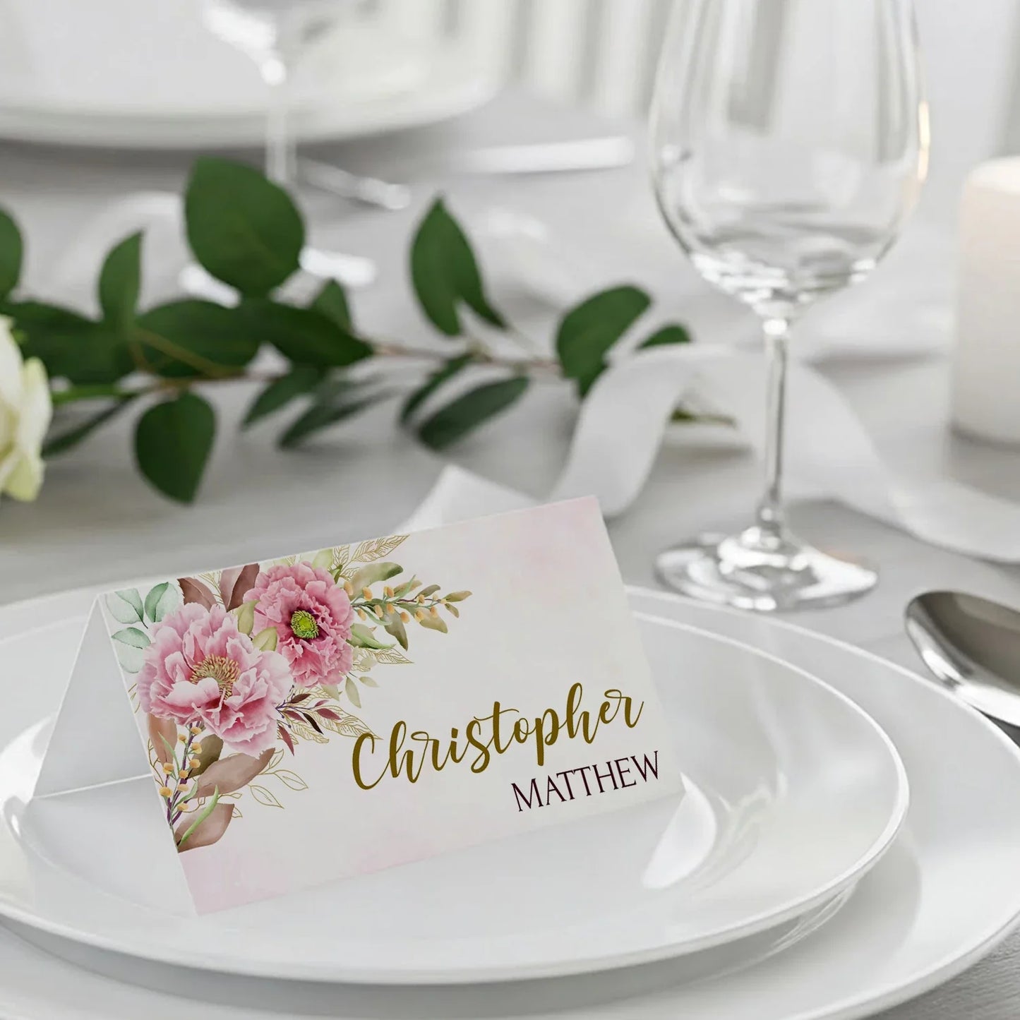 Pink Peony Wedding Place Card