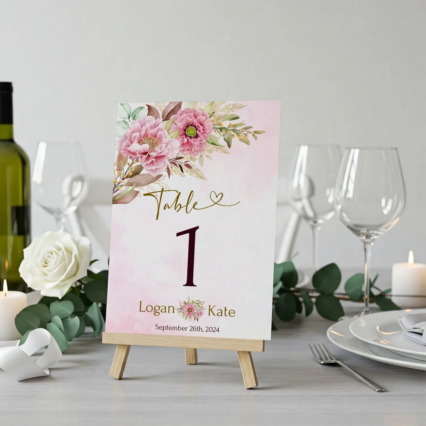 Peony DIY Wedding, Floral Wedding Party Supplies, Pink Peony Themed, Floral Digital Template, Editable Pink Peony Image SVG PNG