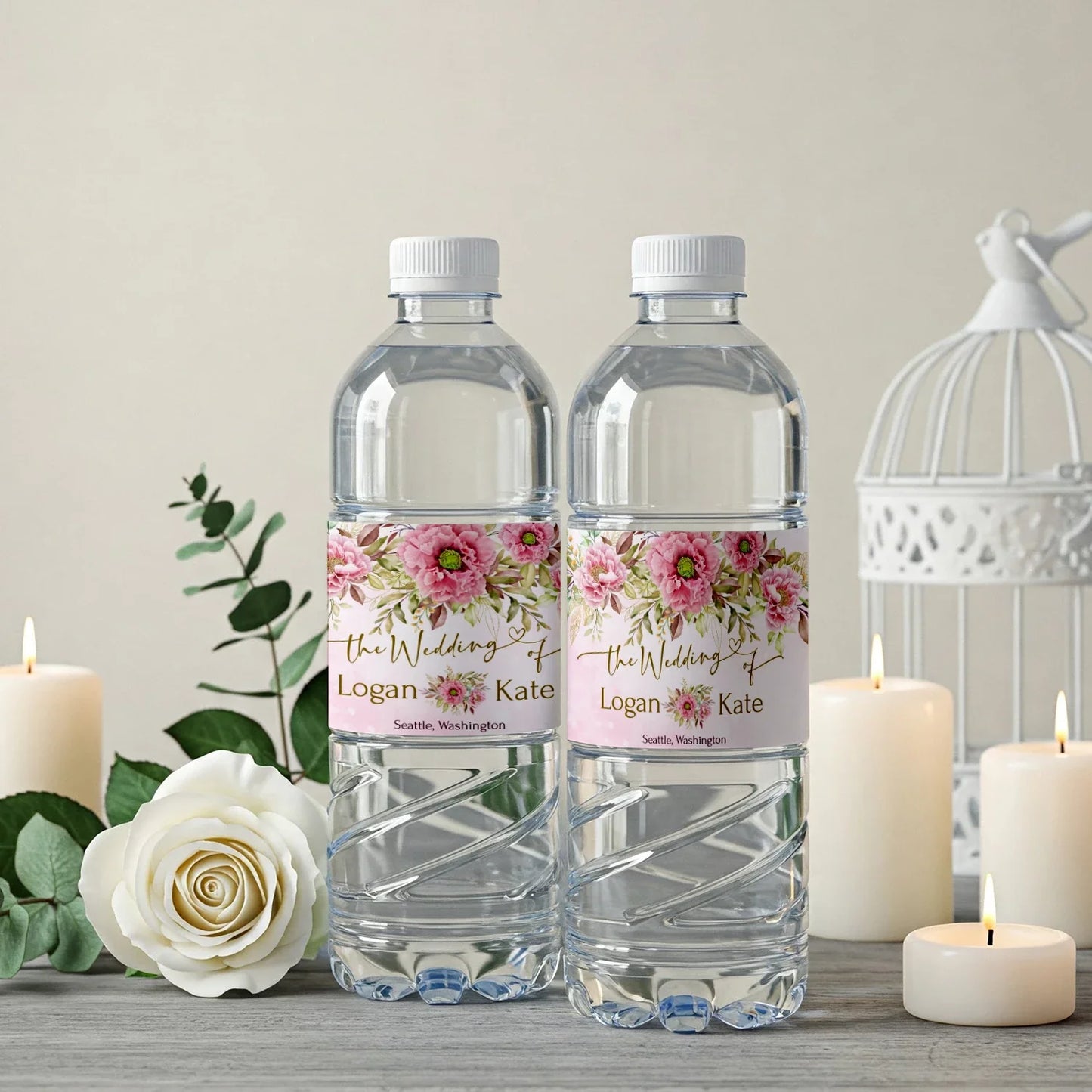 Peony DIY Wedding, Floral Wedding Party Supplies, Pink Peony Themed, Floral Digital Template, Editable Pink Peony Image SVG PNG