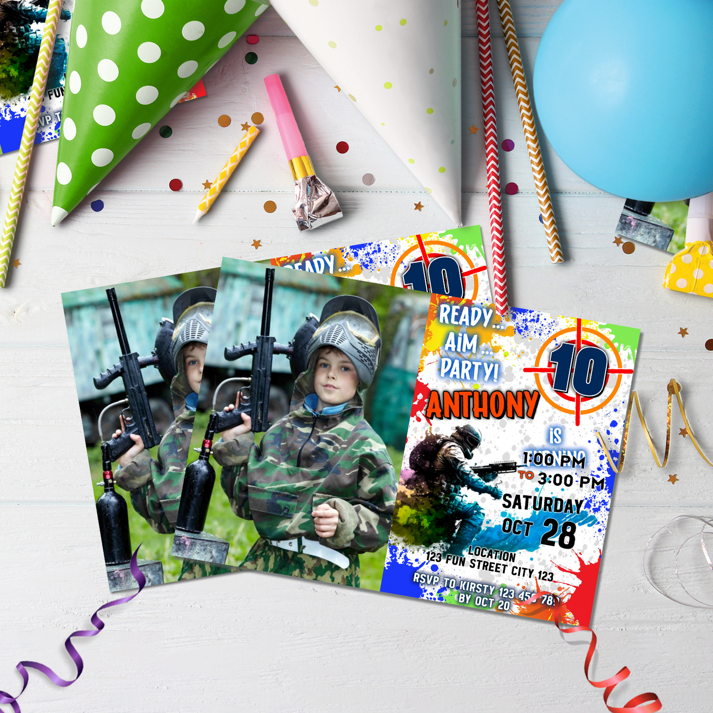 Paint Ball Birthday Decorations, Air Softgun Party Supplies, Call of duty Themed, Gun War Digital Template, Editable Paintball Image SVG PNG