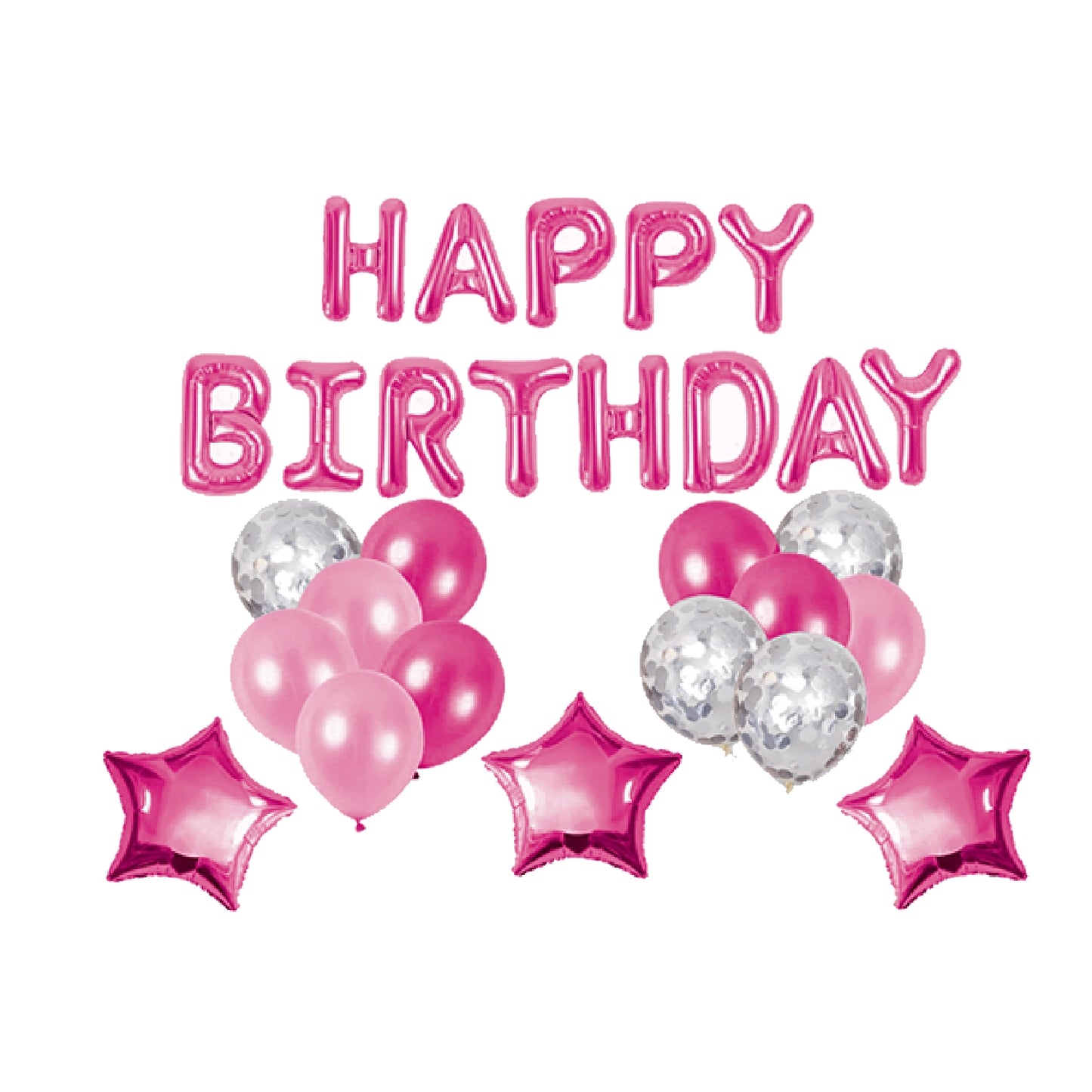 Happy Birthday Foil Balloon Banner Kit Confetti set | Pack of 28pcs, Pink