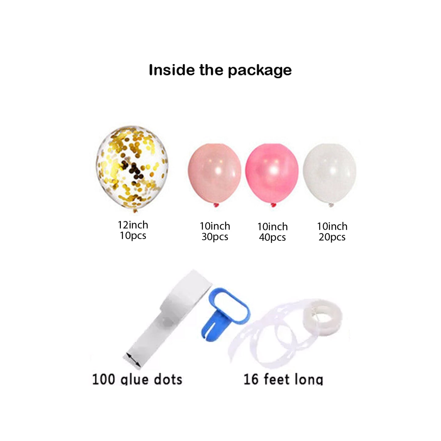Pink White Gold Confetti Balloon Garland Kit