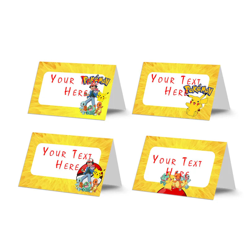 Pokemon food cards with character accents and empty space for custom menu item labels.