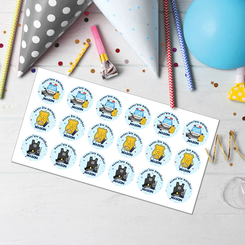 Kids Police Cupcakes Toppers Personalized Birthday Party Decor
