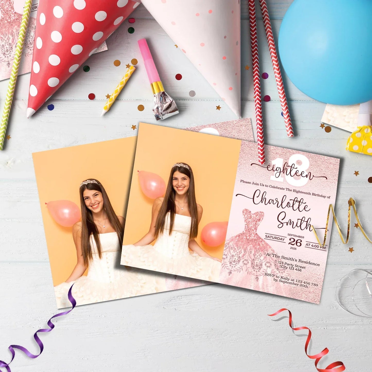 18th birthday Birthday Decorations, 16th birthday Party Supplies, Teen Birthday Themed, Adult Birthday Digital Template, Editable Rose Gold Image SVG PNG