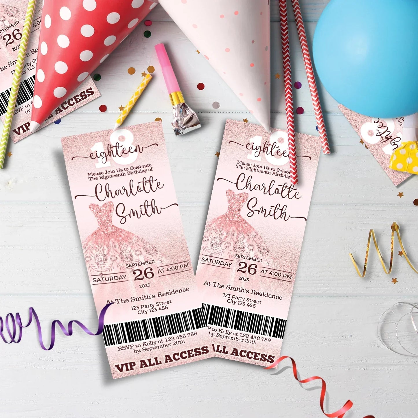 18th birthday Birthday Decorations, 16th birthday Party Supplies, Teen Birthday Themed, Adult Birthday Digital Template, Editable Rose Gold Image SVG PNG