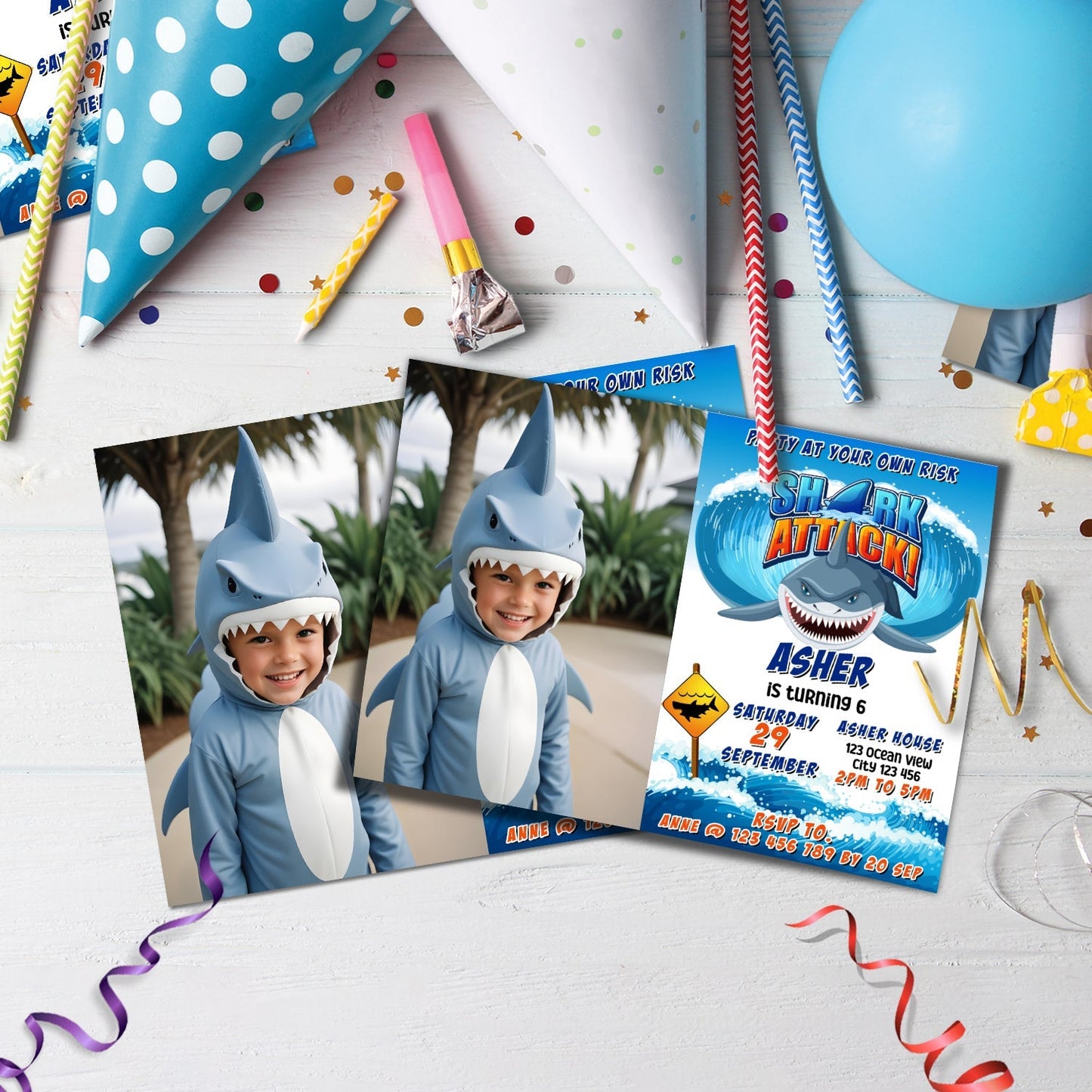 Shark Birthday Decorations, Shark Party Supplies, Under Sea Themed, Kids Birthday Digital Template, Editable Shark Image SVG PNG