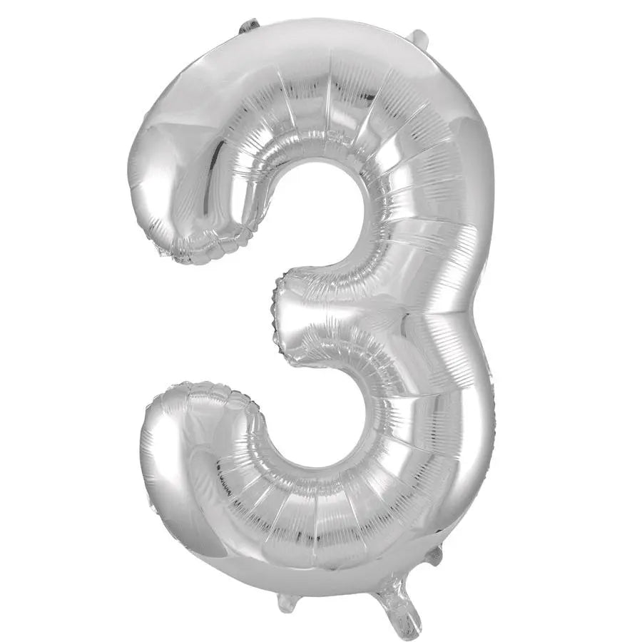 Giant Silver Number 3 Foil Balloon